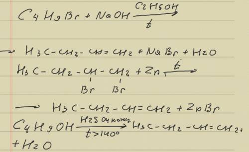 Получите бутен - 1 из: монобромпроизводного, дибромпроизводного, спирта. укажите условия реакций.( п