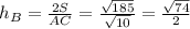 h_B= \frac{2S}{AC} = \frac{ \sqrt{185}}{ \sqrt{10} } = \frac{\sqrt{74}}{2}