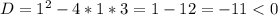 D=1^2-4*1*3=1-12=-11