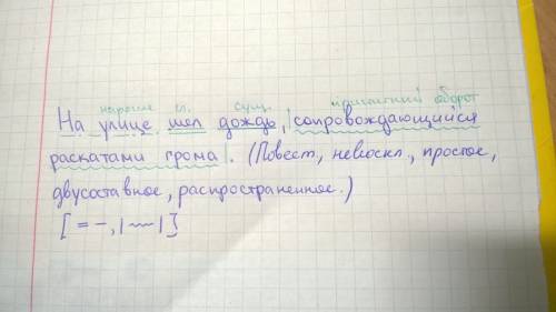 Синтаксический разбор предложения (на улице шел дождь раскатами грома)