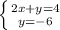 \left \{ {{2x+y=4} \atop {y=-6}} \right.