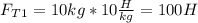 F_T_1=10kg*10 \frac{H}{kg}=100H