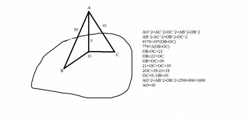 Из точки вне плоскости проведены две наклонные равные 41 см и 50 см. найти расстояние от данной точк