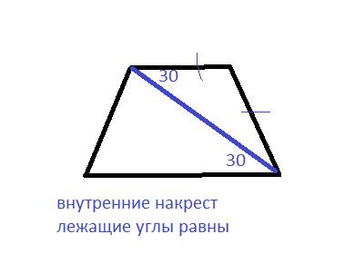 Вравнобедренной трапеции диагональ образует с основанием угол 30º. найдите углы трапеции, если извес