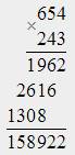 Найдите значение произведения столбиком 654 умножаем на 243