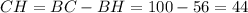 CH=BC-BH=100-56=44