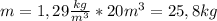 m=1,29 \frac{kg}{m^3}*20m^3=25,8kg