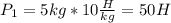 P_1=5kg*10 \frac{H}{kg}=50H