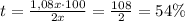 t= \frac{1,08x\cdot 100}{2x} = \frac{108}{2} =54\%