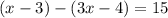 (x-3)-(3x-4)=15