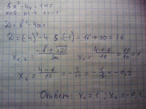 Вычисоите дискриминант квадратного уравнения 5x²-4x-1=0