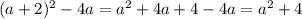 (a+2)^{2} -4a = a^{2} +4a+4 -4a =a^{2} +4