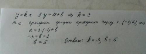 Графики функций y=k x и y=3x+b параллельны причем график функции y=3x+b проходит через точку (-1; 2)