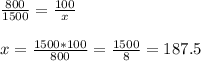 \frac{800}{1500}= \frac{100}{x} \\ &#10; \\ &#10;x= \frac{1500*100}{800}= \frac{1500}{8} =187.5 \\