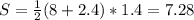 S= \frac{1}{2}(8+2.4)*1.4=7.28