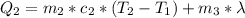 Q_2=m_2*c_2*(T_2-T_1)+m_3*\lambda