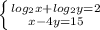 \left \{ {{log_{2}x+log_{2}y=2} \atop {x-4y=15}} \right. \\