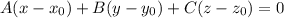 A(x-x_{0})+B(y-y_{0})+C(z-z_{0})=0