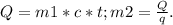 Q = m1 * c * t ; m2 = \frac{Q}{q} .