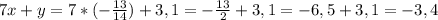 7x+y=7*(- \frac{13}{14} )+3,1=- \frac{13}{2}+3,1=-6,5+3,1=-3,4