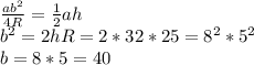 \frac{ab^2}{4R}=\frac{1}{2}ah\\b^2=2hR=2*32*25=8^2*5^2\\b=8*5=40