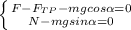 \left \{ {{ F- F_{TP}-mgcos \alpha =0} \atop { N-mgsin \alpha =0}} \right.