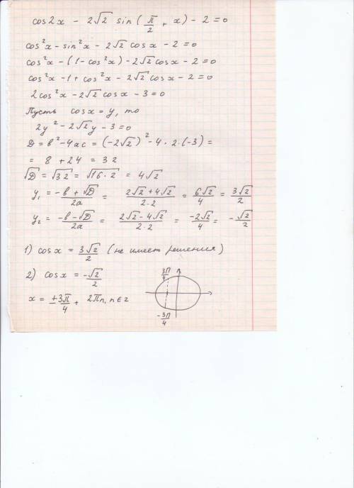 Решите ! cos2x-2 корень из 2 sin(п/2 + x)-2=0 {п; 5п/2}