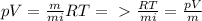 pV= \frac{m}{mi} RT =\ \textgreater \ \frac{RT}{mi} = \frac{pV}{m}