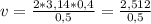 v = \frac{2*3,14*0,4}{0,5} = \frac{2,512}{0,5}