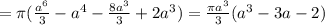 =\pi ( \frac{a^6}{3}-a^4- \frac{8a^3}{3} +2a^3 )= \frac{\pi a^3}{3}(a^3-3a-2)