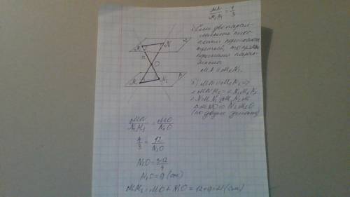 Плоскости альфа и бета параллельны. отрезок mn расположен в плоскости альфа. через его концы в точку