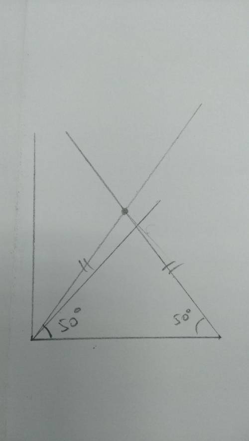 Постройте равнобедренный треугольник с основанием 6 см и углами при основании ,равными 50 градусов (