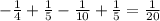 - \frac{1}{4} + \frac{1}{5} - \frac{1}{10}+ \frac{1}{5} = \frac{1}{20}