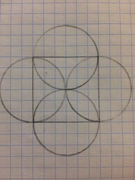 Начерти квадрат со стороной 3 см.проведи четыре окружности так что бы стороны квадрата были их диаме