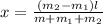 x=\frac{(m_{2}-m_{1})l}{m+m_{1}+m_{2}}