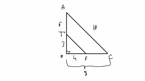 Впрямоугольном треугольнике. abc угол abc равен 90° ,ab 6 см,ас 10 см . точки t и f середины сторон
