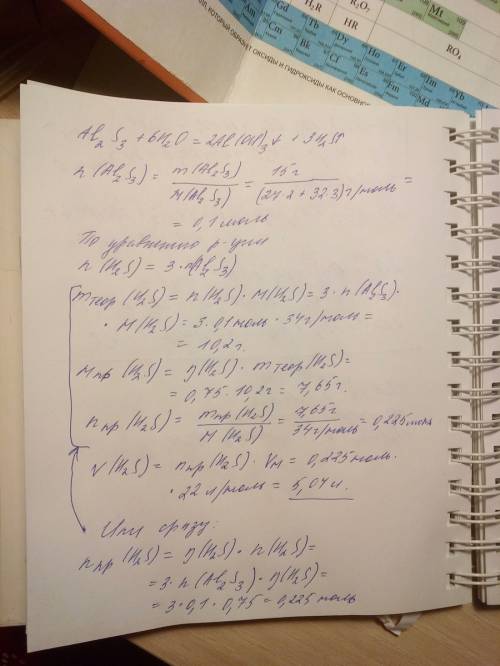 При гидролизе сульфида алюминия выпал осадок и образовался газ. рассчитать объем выделившего газа, е