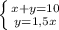 \left \{ {{x+y=10} \atop {y=1,5x}} \right.