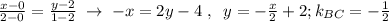 \frac{x-0}{2-0} = \frac{y-2}{1-2} \; \to \; -x=2y-4\; ,\; \; y= -\frac{x}{2} +2;k_{BC}=-\frac{1}{2}