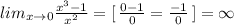 lim_{x\to 0}\frac{x^3-1}{x^2}=[\, \frac{0-1}{0}=\frac{-1}{0}\, ]=\infty