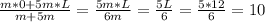 \frac{m*0+5m*L}{m+5m}=\frac{5m*L}{6m}=\frac{5L}{6}=\frac{5*12}{6}=10