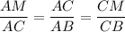 \dfrac{AM}{AC}=\dfrac{AC}{AB}=\dfrac{CM}{CB}