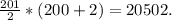 \frac{201}{2} *(200+2)=20502.