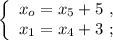 \left\{\begin{array}{l} x_o = x_5 + 5 \ , \\ x_1 = x_4 + 3 \ ; \end{array}\right