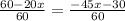 \frac{60-20x}{60} = \frac{-45x-30}{60}