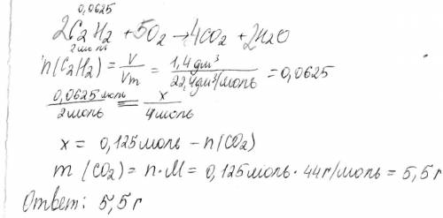 Сколько гр. углекислого газа(co2) получится при полном 1,4 л в c2h2(ацетилен)