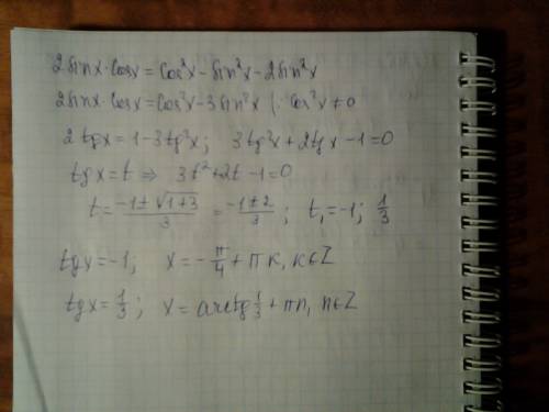 Решите уравнение 2sin x cos x=cos2x-2sin^2x