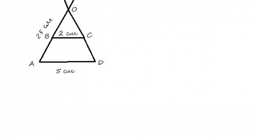 20 . продолжение боковых сторон ab и cd трапеции пересекают в точке о, ad=5 см,bc=2 см, ao=25 см. че