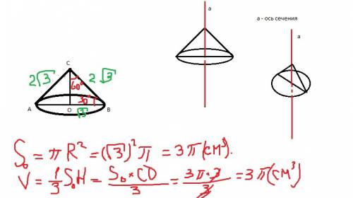 Длина образующей конуса равна 2 sqrt ( корень квадратный ) 3 , а угол при вершине осевого сечения ко