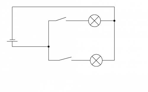 Составте схему цепи из источника двух ламп двух ключей чтобы ключи включали лампы по отдельности